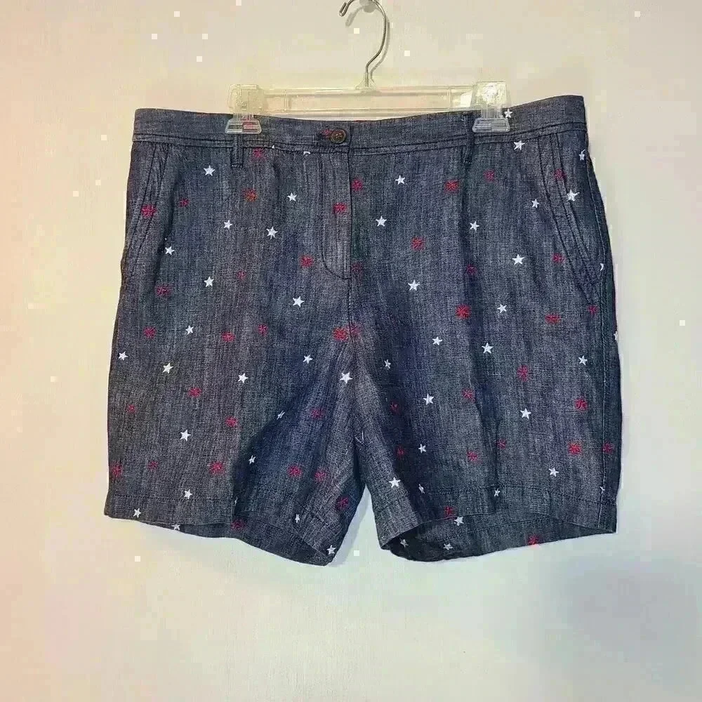 Talbots Embroidered Star Linen Cotton Blend Shorts Sz 14 - Picture 1 of 8